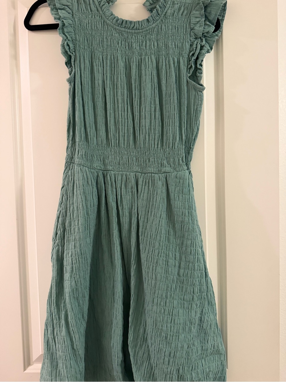 J. Crew Sage Green Smocked Ruffle Casual Dress